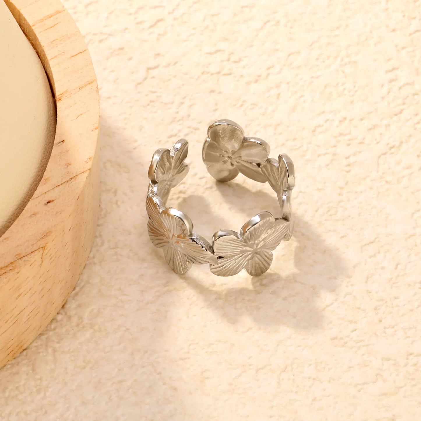 Wholesale Layered Floral Open Ring | Gold/Silver Color | Stainless Steel | Size 7 | MOQ 12