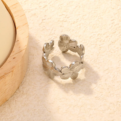 Wholesale Layered Floral Open Ring | Gold/Silver Color | Stainless Steel | Size 7 | MOQ 12