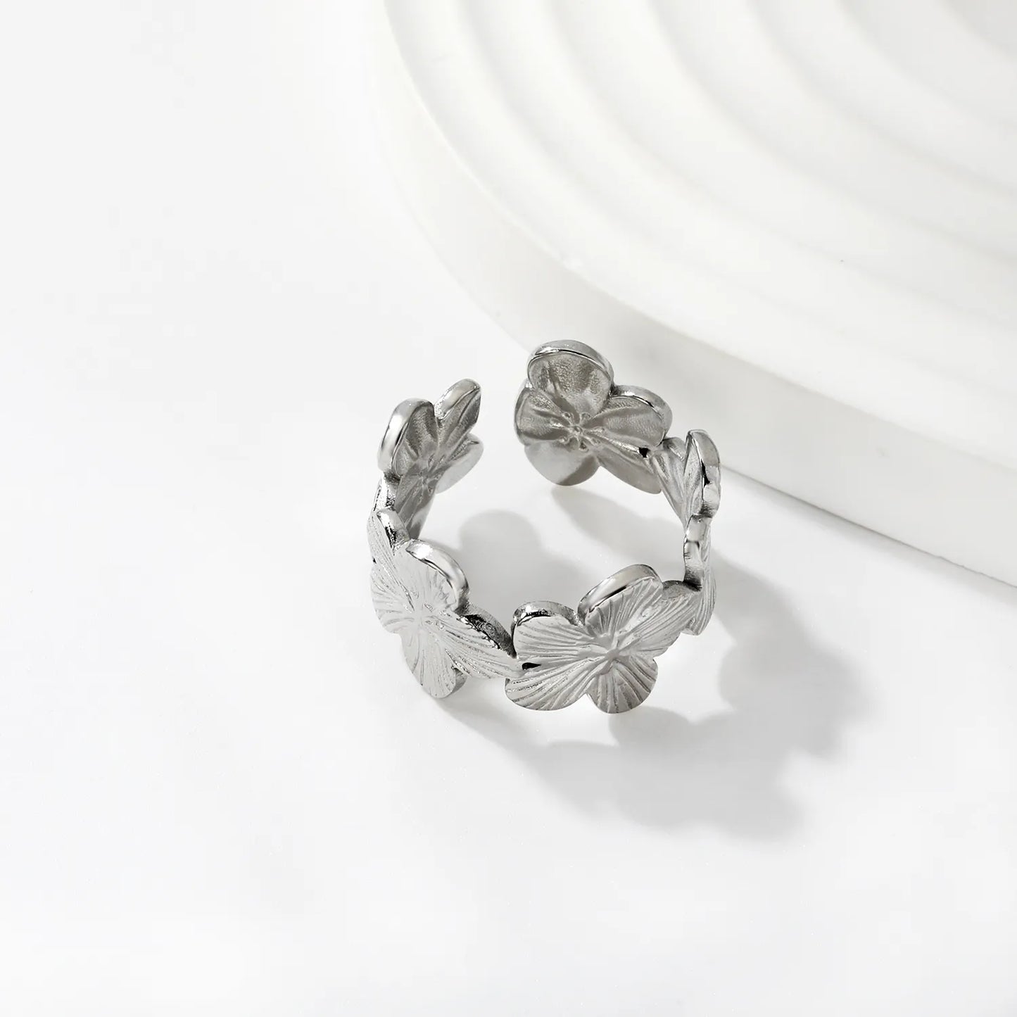 Wholesale Layered Floral Open Ring | Gold/Silver Color | Stainless Steel | Size 7 | MOQ 12