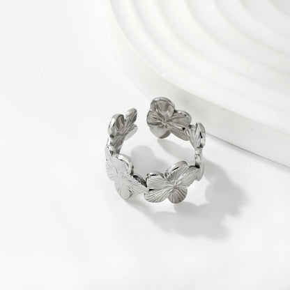 Wholesale Layered Floral Open Ring | Gold/Silver Color | Stainless Steel | Size 7 | MOQ 12