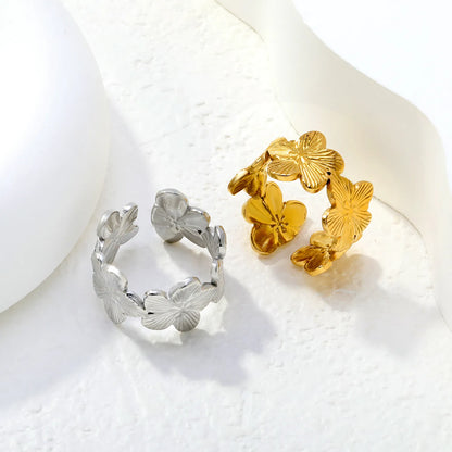 Wholesale Layered Floral Open Ring | Gold/Silver Color | Stainless Steel | Size 7 | MOQ 12