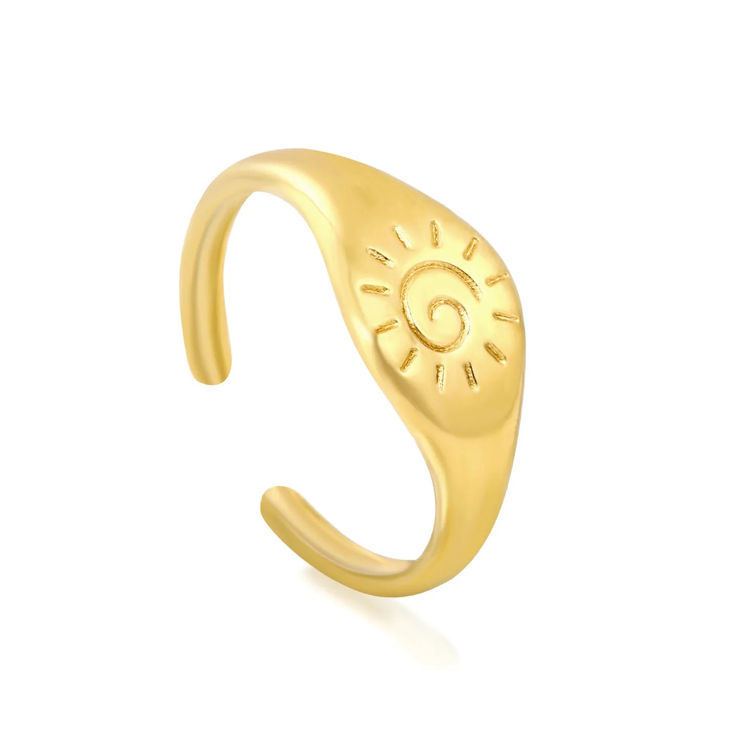 Sun Spiral Open Signet Ring | 18K Gold Plated | Size 8 | Wholesale MOQ 12