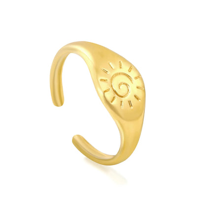 Sun Spiral Open Signet Ring | 18K Gold Plated | Size 8 | Wholesale MOQ 12