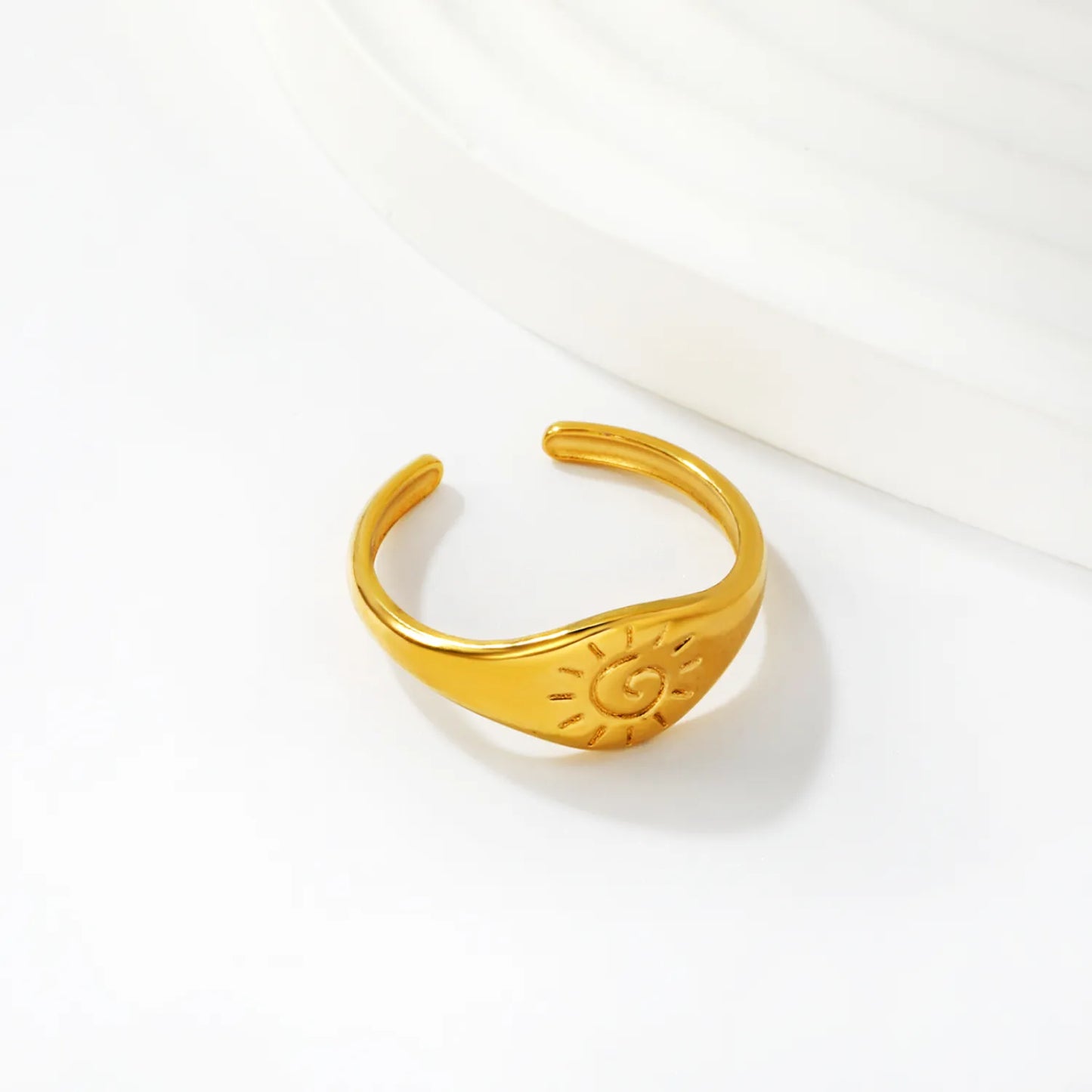 Sun Spiral Open Signet Ring | 18K Gold Plated | Size 8 | Wholesale MOQ 12