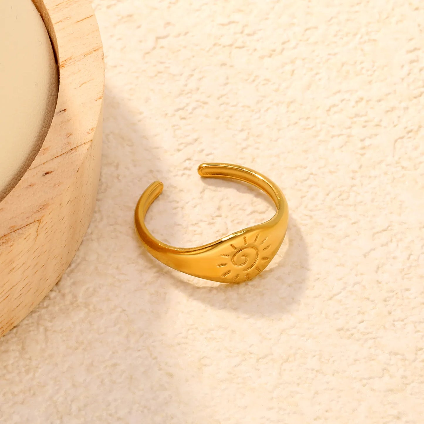 Sun Spiral Open Signet Ring | 18K Gold Plated | Size 8 | Wholesale MOQ 12