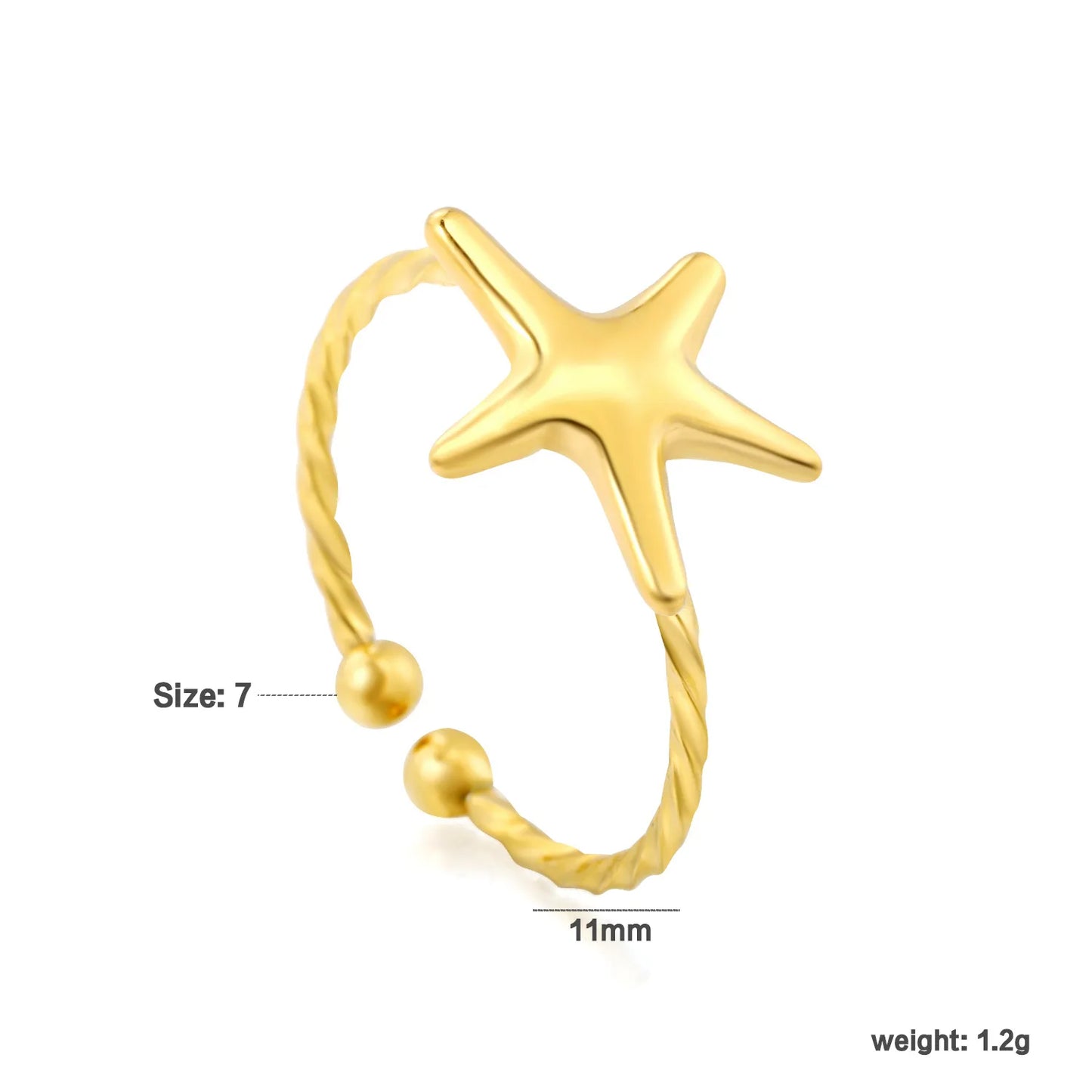 Wholesale Star Twisted Open Ring | 18K Gold Plated | Size 7 | MOQ 12