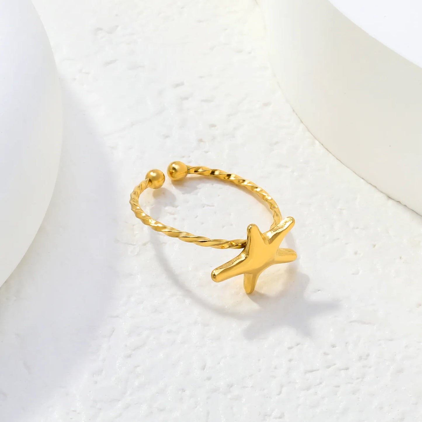 Wholesale Star Twisted Open Ring | 18K Gold Plated | Size 7 | MOQ 12