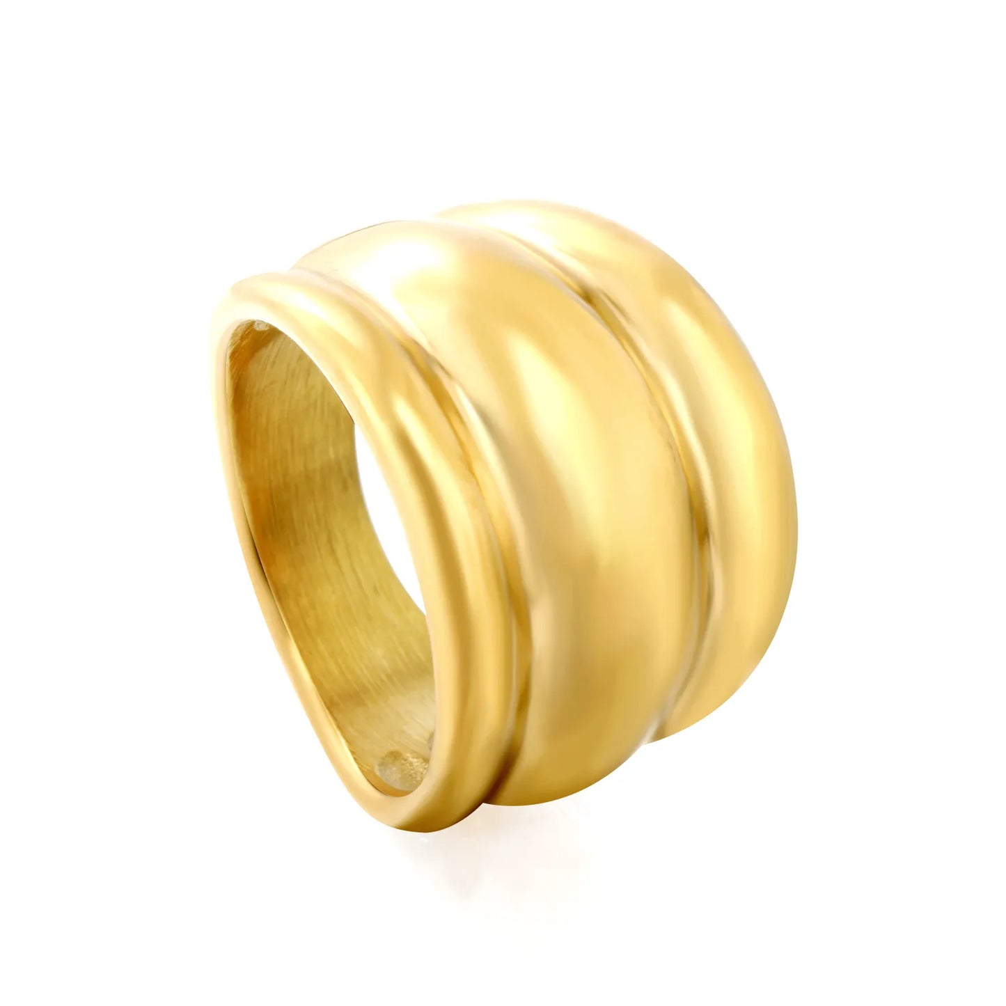 Wholesale Chunky Double Ridge Band Ring | 18K Gold Plated | Two Colors | Sizes 8 | MOQ 12