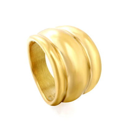 Wholesale Chunky Double Ridge Band Ring | 18K Gold Plated | Two Colors | Sizes 8 | MOQ 12