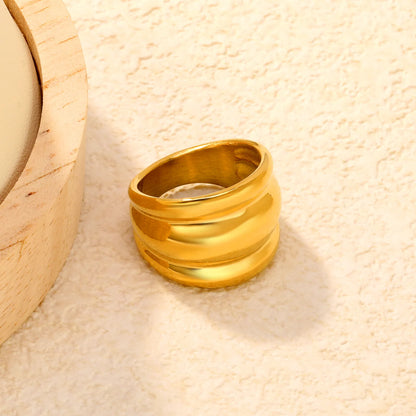 Wholesale Chunky Double Ridge Band Ring | 18K Gold Plated | Two Colors | Sizes 8 | MOQ 12