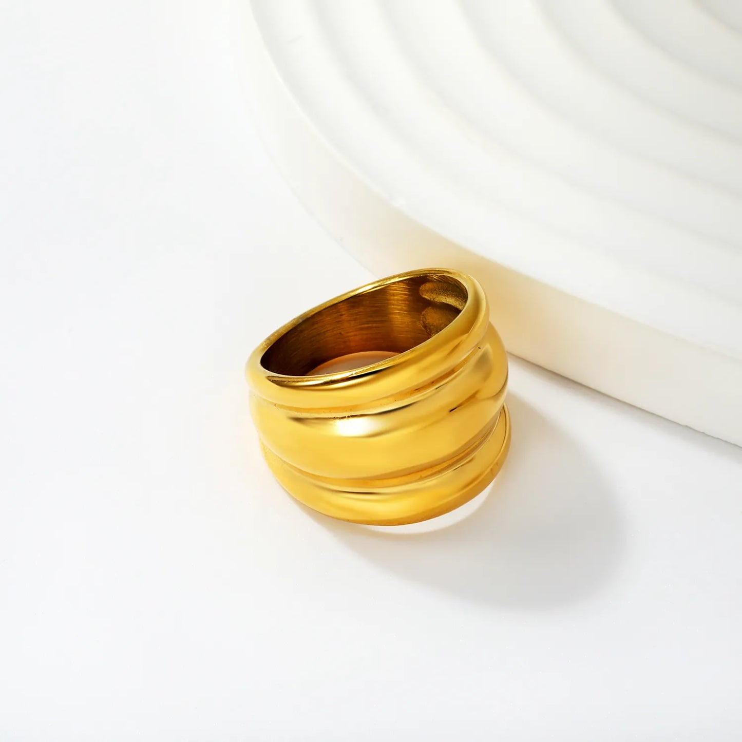 Wholesale Chunky Double Ridge Band Ring | 18K Gold Plated | Two Colors | Sizes 8 | MOQ 12