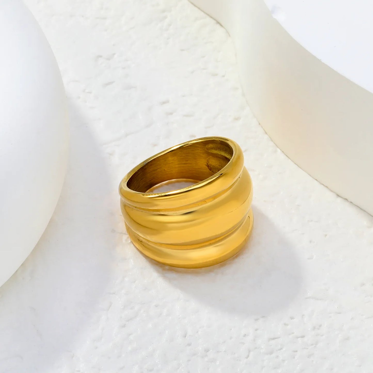 Wholesale Chunky Double Ridge Band Ring | 18K Gold Plated | Two Colors | Sizes 8 | MOQ 12