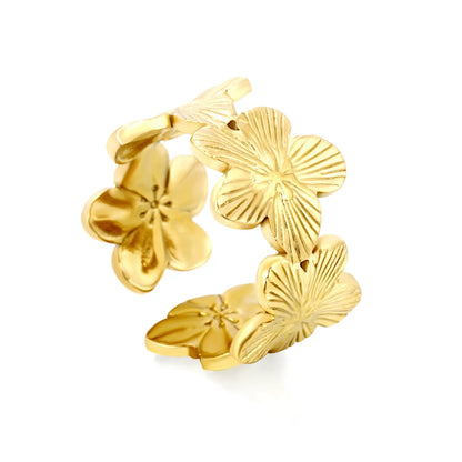 Wholesale Layered Floral Open Ring | Gold/Silver Color | Stainless Steel | Size 7 | MOQ 12