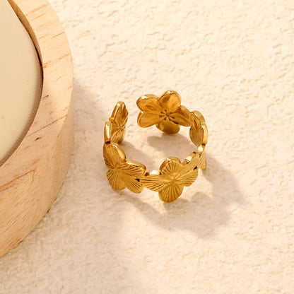 Wholesale Layered Floral Open Ring | Gold/Silver Color | Stainless Steel | Size 7 | MOQ 12