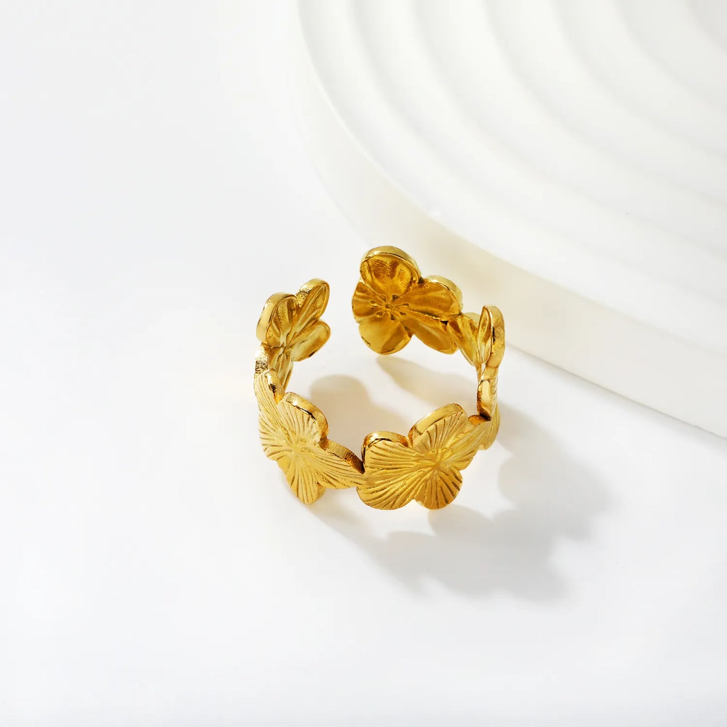 Wholesale Layered Floral Open Ring | Gold/Silver Color | Stainless Steel | Size 7 | MOQ 12