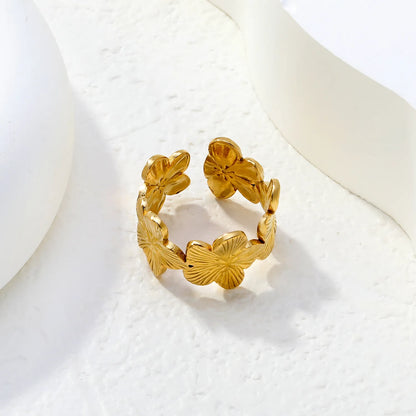 Wholesale Layered Floral Open Ring | Gold/Silver Color | Stainless Steel | Size 7 | MOQ 12