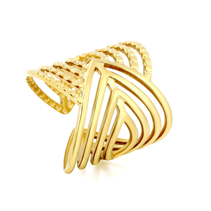 Wholesale Layered Textured Geometric Ring | Dual Color (Gold/Silver) | Stainless Steel | Size 7 | MOQ 12