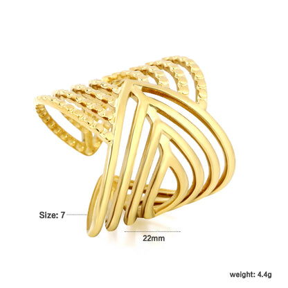 Wholesale Layered Textured Geometric Ring | Dual Color (Gold/Silver) | Stainless Steel | Size 7 | MOQ 12