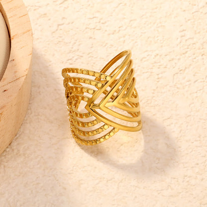 Wholesale Layered Textured Geometric Ring | Dual Color (Gold/Silver) | Stainless Steel | Size 7 | MOQ 12