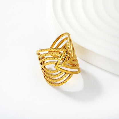 Wholesale Layered Textured Geometric Ring | Dual Color (Gold/Silver) | Stainless Steel | Size 7 | MOQ 12