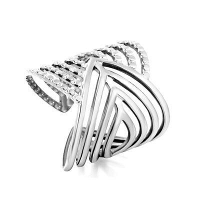 Wholesale Layered Textured Geometric Ring | Dual Color (Gold/Silver) | Stainless Steel | Size 7 | MOQ 12
