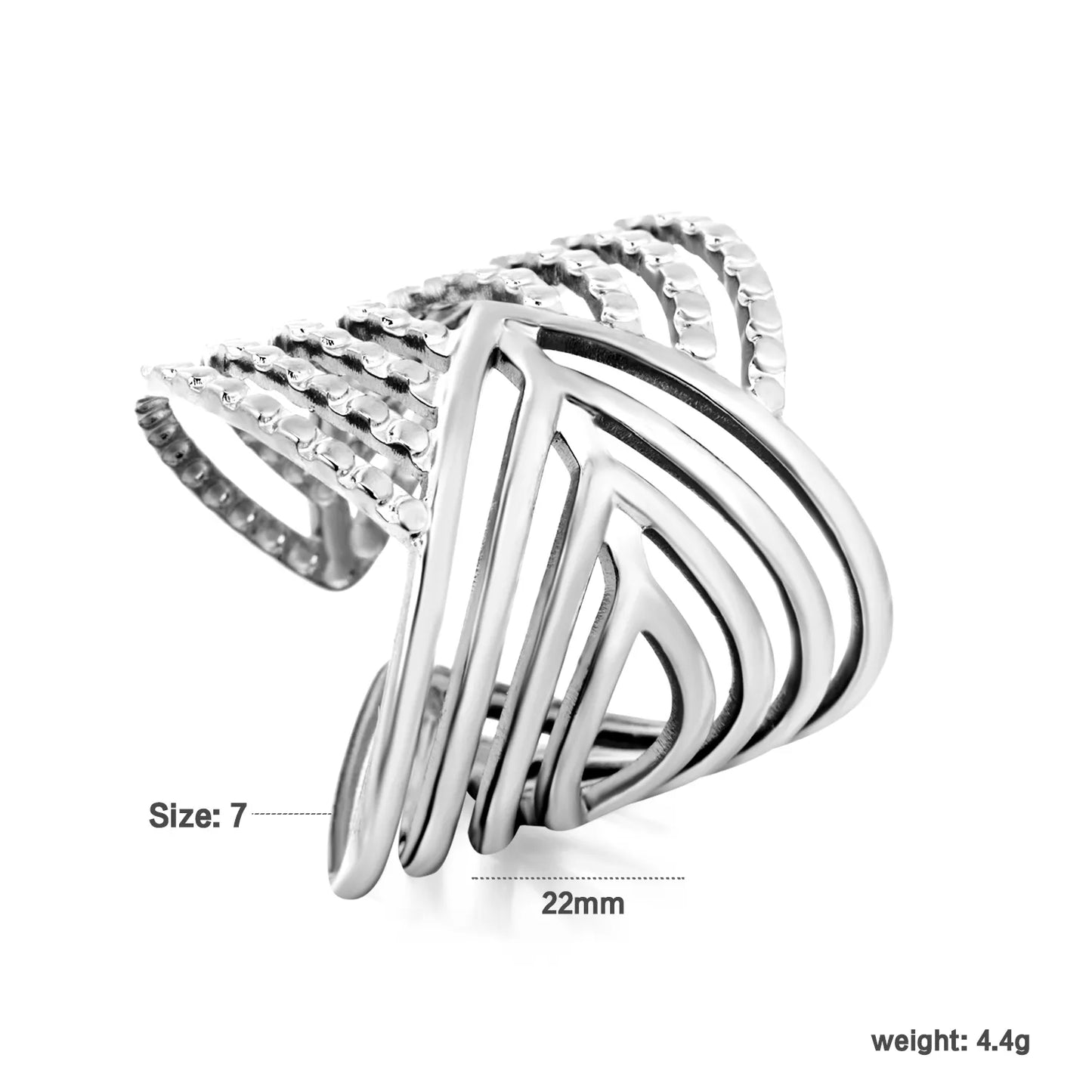 Wholesale Layered Textured Geometric Ring | Dual Color (Gold/Silver) | Stainless Steel | Size 7 | MOQ 12