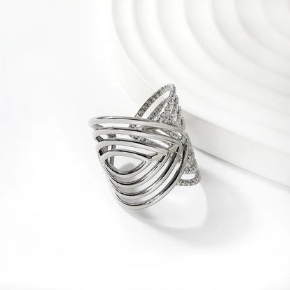Wholesale Layered Textured Geometric Ring | Dual Color (Gold/Silver) | Stainless Steel | Size 7 | MOQ 12