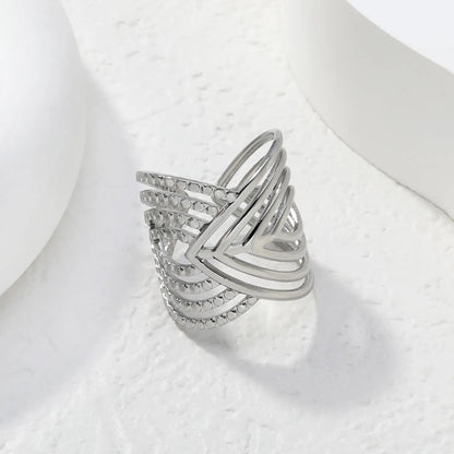 Wholesale Layered Textured Geometric Ring | Dual Color (Gold/Silver) | Stainless Steel | Size 7 | MOQ 12