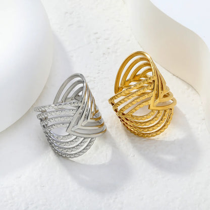 Wholesale Layered Textured Geometric Ring | Dual Color (Gold/Silver) | Stainless Steel | Size 7 | MOQ 12