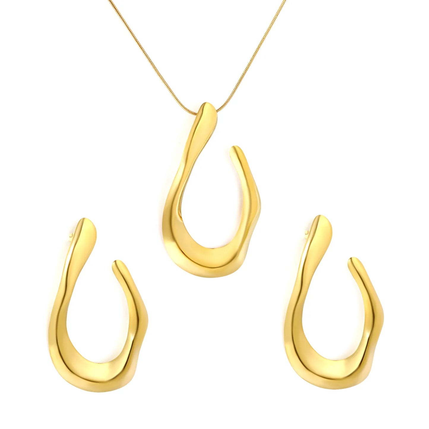 Organic Curved U-Shape Gold Jewelry Set (Necklace + Earrings) | Wholesale MOQ 12 | 18K Gold Plated