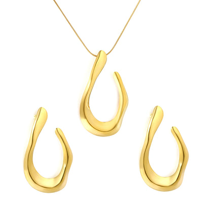 Organic Curved U-Shape Gold Jewelry Set (Necklace + Earrings) | Wholesale MOQ 12 | 18K Gold Plated