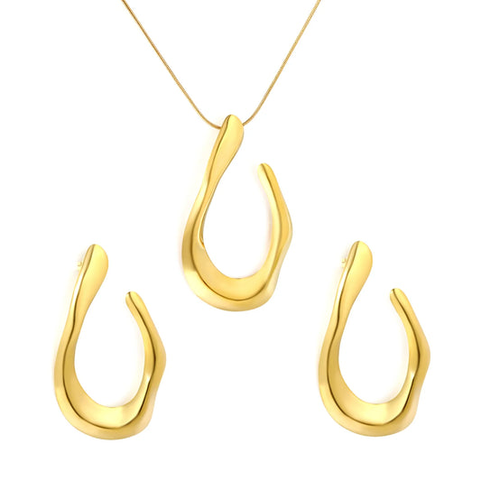 Organic Curved U-Shape Gold Jewelry Set (Necklace + Earrings) | Wholesale MOQ 12 | 18K Gold Plated