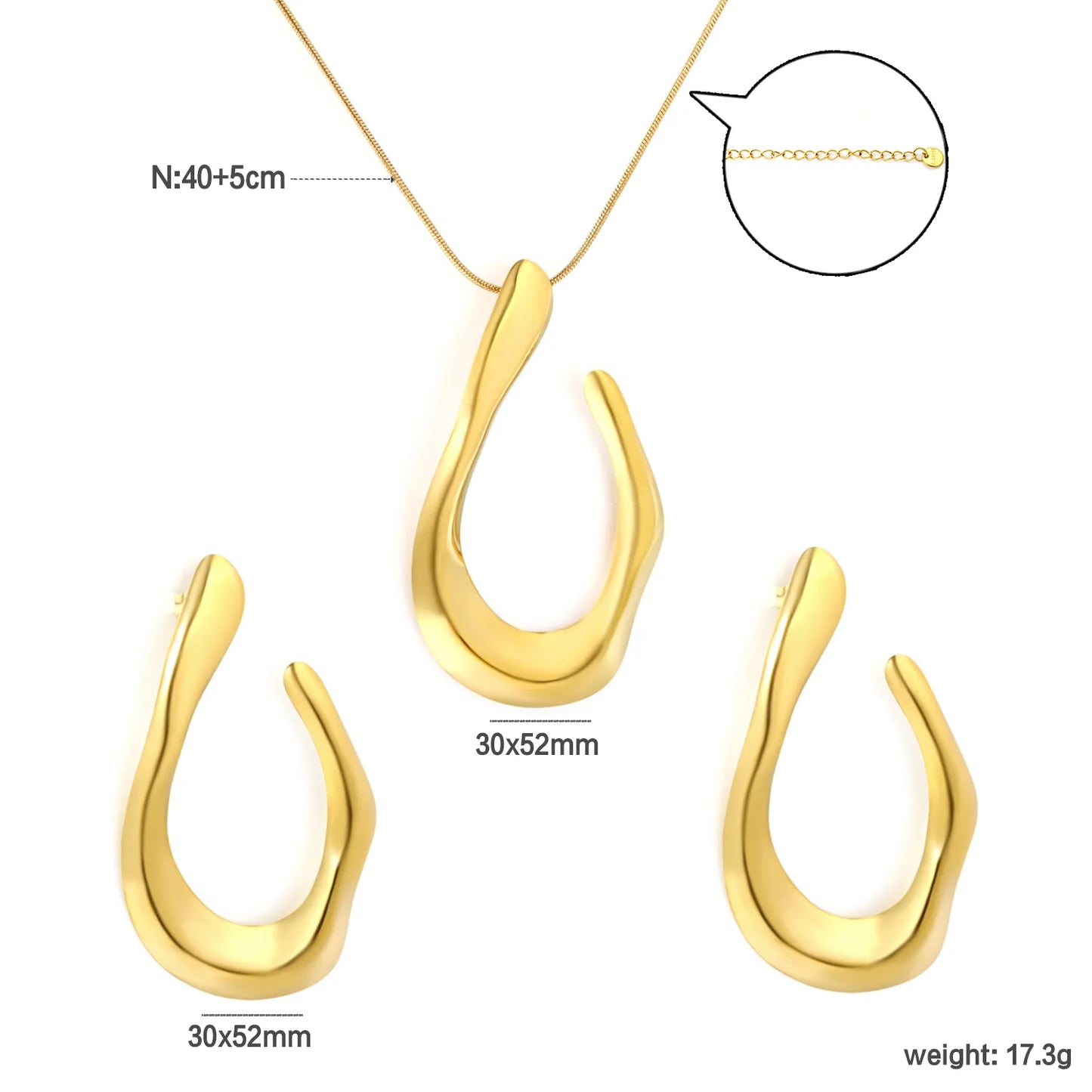 Organic Curved U-Shape Gold Jewelry Set (Necklace + Earrings) | Wholesale MOQ 12 | 18K Gold Plated