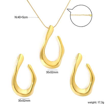 Organic Curved U-Shape Gold Jewelry Set (Necklace + Earrings) | Wholesale MOQ 12 | 18K Gold Plated