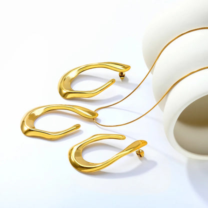 Organic Curved U-Shape Gold Jewelry Set (Necklace + Earrings) | Wholesale MOQ 12 | 18K Gold Plated