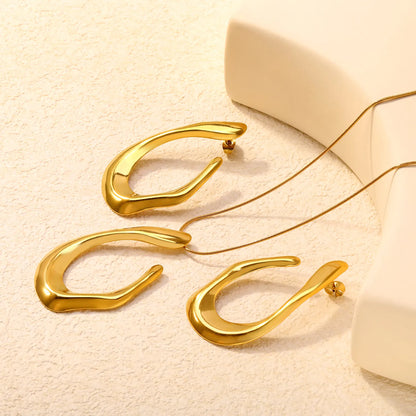 Organic Curved U-Shape Gold Jewelry Set (Necklace + Earrings) | Wholesale MOQ 12 | 18K Gold Plated