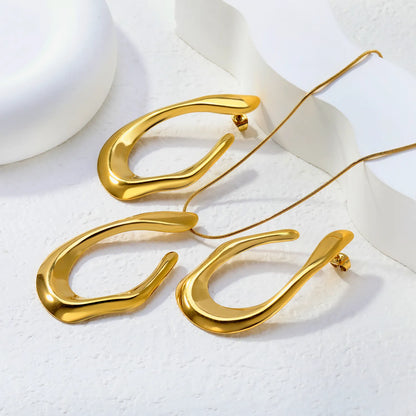 Organic Curved U-Shape Gold Jewelry Set (Necklace + Earrings) | Wholesale MOQ 12 | 18K Gold Plated