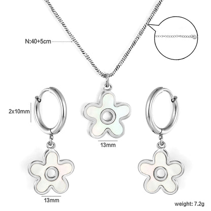White Shell Inlay Flower Jewelry Set (Necklace + Earrings) | Gold/Silver Color | Wholesale MOQ 12