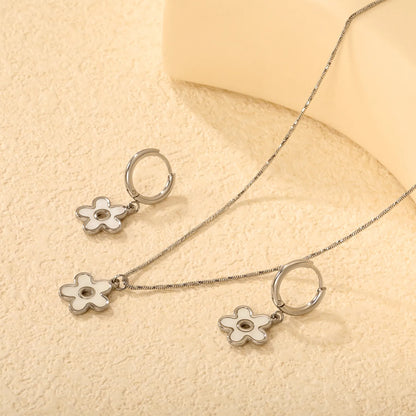 White Shell Inlay Flower Jewelry Set (Necklace + Earrings) | Gold/Silver Color | Wholesale MOQ 12