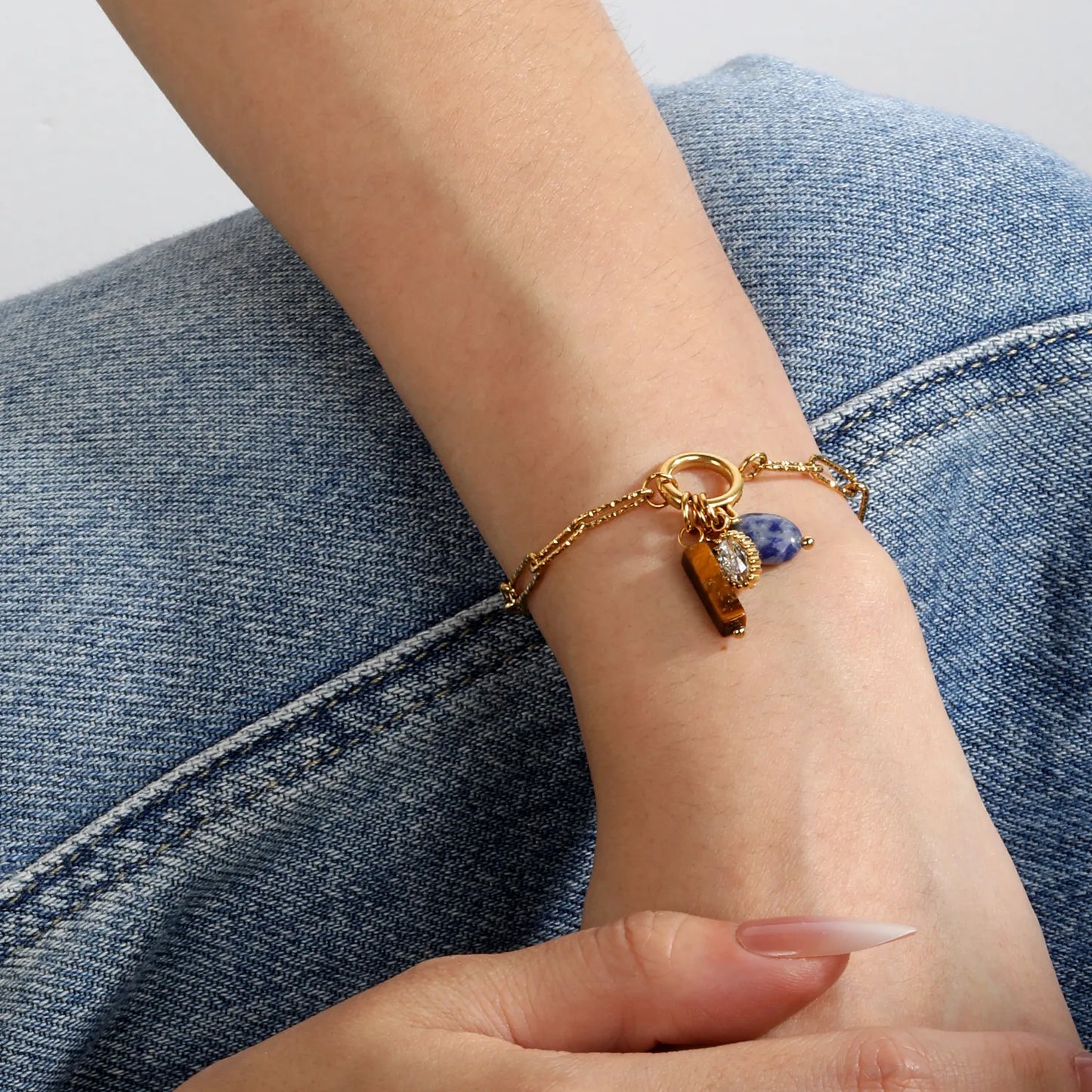 Hammered Textured Paperclip Link Bracelet | 18K Gold Plated Stainless Steel Spring Clasp Chain Bracelet | Wholesale MOQ 12