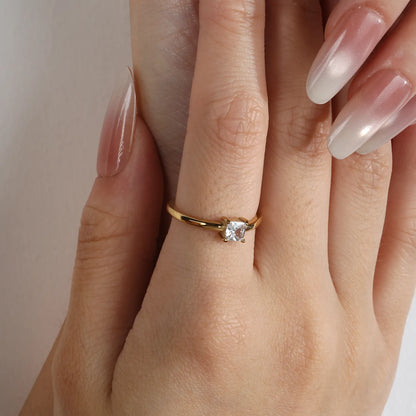 Solitaire Princess Cut CZ Dainty Gold Ring | 18K Gold Plated Stainless Steel Promise Ring | US Sizes 9 | Wholesale MOQ 12