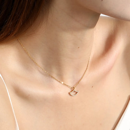 Adjustable Curved Fan Shape Pave CZ Pendant Necklace | Length 40+5cm | 18K Gold Plated Stainless Steel | Wholesale MOQ 12