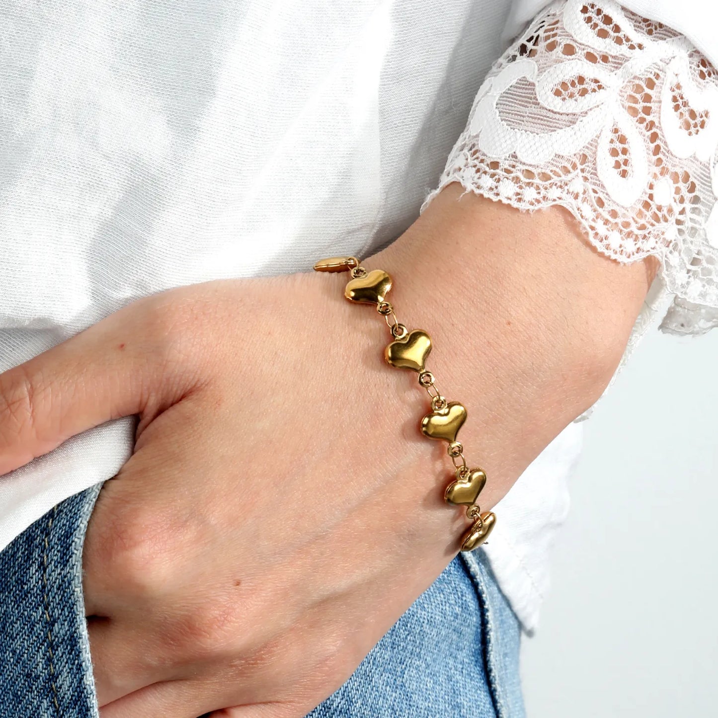 Adjustable 17+3cm 18K Gold Plated Stainless Steel Love Charm Bracelet | Wholesale MOQ 12