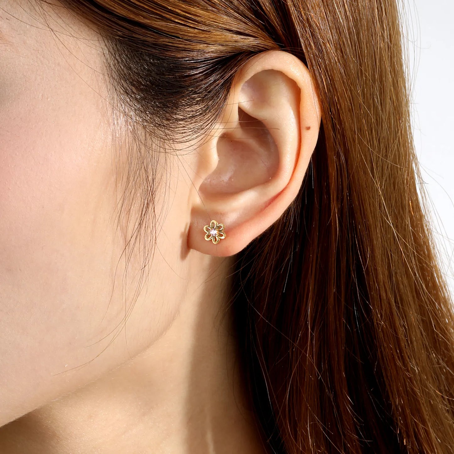 Hollow Flower Pink CZ Screw Back Stud Earring | 18K Gold Stainless Steel Cartilage Piercing Studs | Wholesale 3 Pcs Per Pack |  MOQ 12