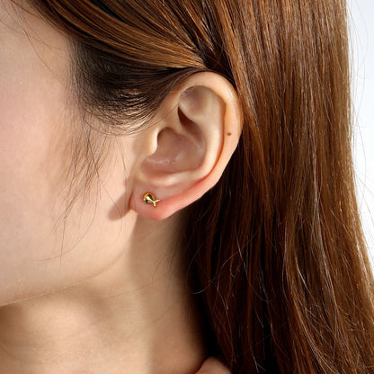 Mini CZ Eye Whale Twist Back Stud Earrings | 18K Gold Stainless Steel Screw-Back Ear Studs | Wholesale Pack 12PCS Per Set | MOQ 12