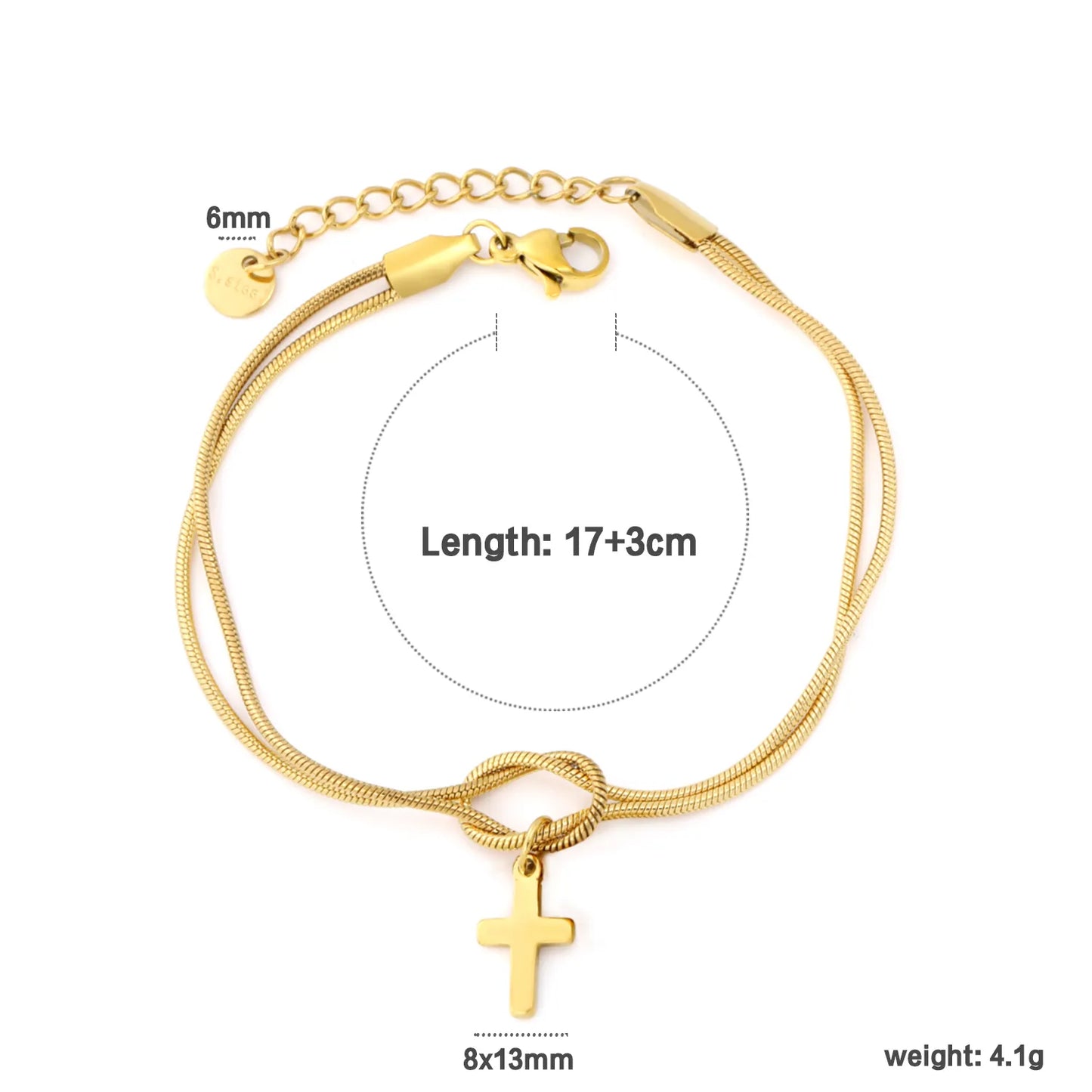Wholesale Cross Charm Double Layer Stainless Steel Bracelet for Women | 18K Gold Plated & Silver Plated Knot Snake Chain Jewelry