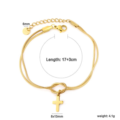 Wholesale Cross Charm Double Layer Stainless Steel Bracelet for Women | 18K Gold Plated & Silver Plated Knot Snake Chain Jewelry