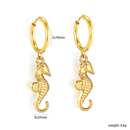 18K Gold Plated Seahorse Charm Hoop Earrings | Hypoallergenic Stainless Steel | Wholesale Bulk Order MOQ 12