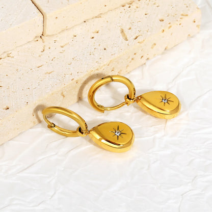 Teardrop Starburst CZ Charm Hoop Earrings | 18K Gold Plated Stainless Steel | Wholesale Bulk MOQ 12