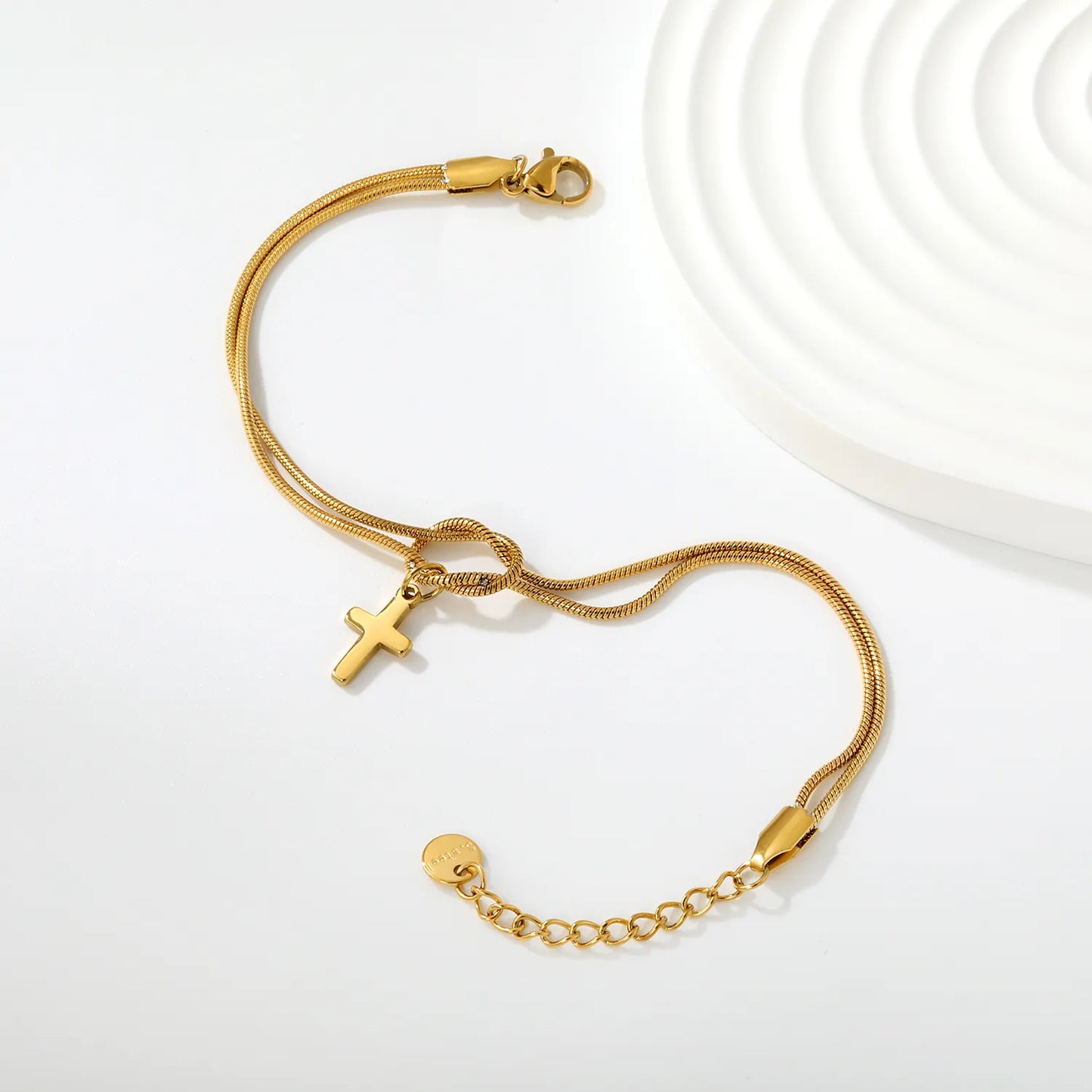 Wholesale Cross Charm Double Layer Stainless Steel Bracelet for Women | 18K Gold Plated & Silver Plated Knot Snake Chain Jewelry